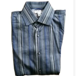 Banana Republic Mens Long Sleeve Blue‎ and Gray Striped Buttondown Shirt Size XL
